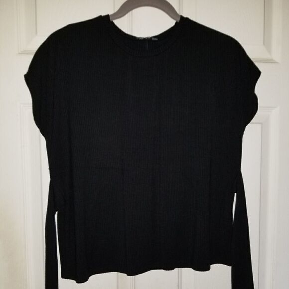 Express Black Ribbed Tie Front Tee Top XS - Picture 4 of 7
